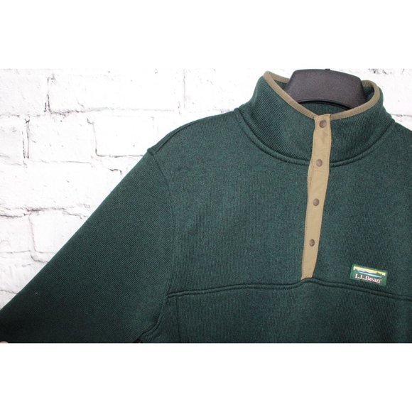 LL Bean Green Fleece Rugged Knit Snap Placket Pullover Sweater Size L - Picture 4 of 9